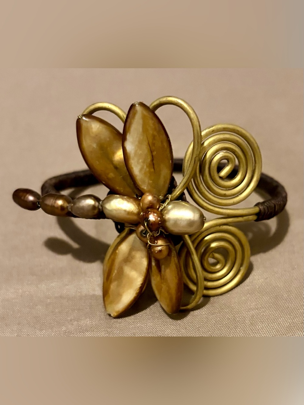 Handmade Wire-Wrapped and Beaded Dragon Fly Bangle